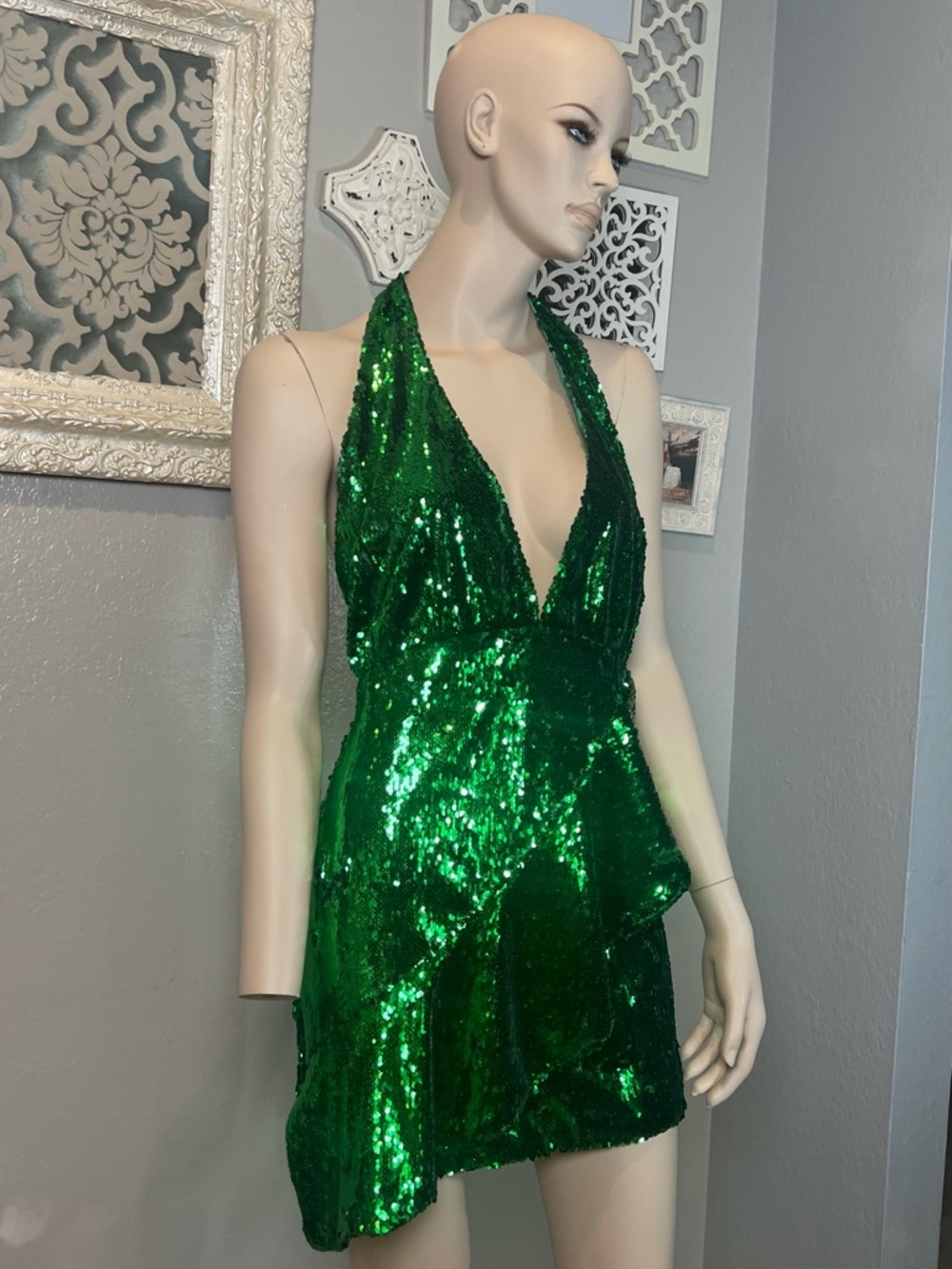 NBD Green Sequin Halter Dress - Picture 9 of 14